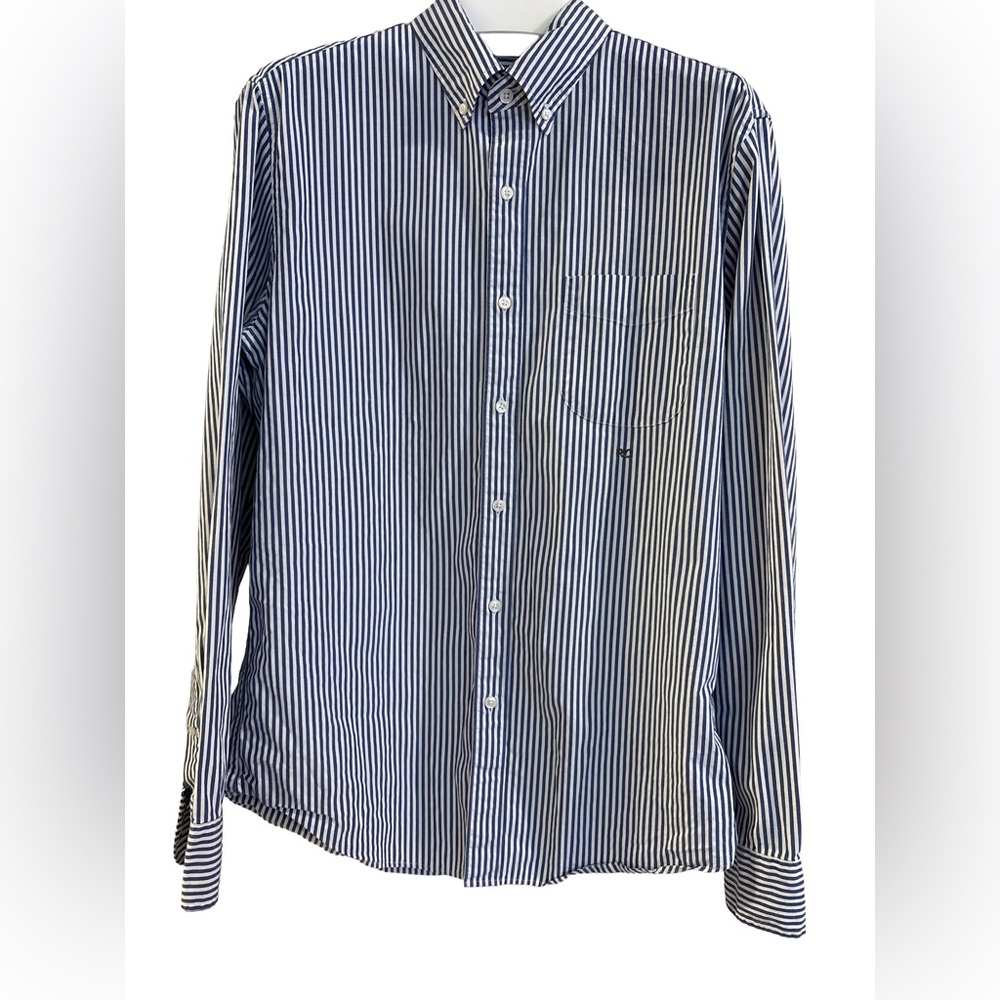 Men’s J. Crew Classic Blue & White Striped Button Down Shirt Size M